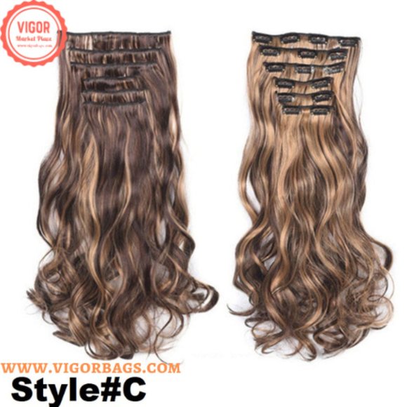 Long Straight Ponytail Hair Synthetic Extensions & Long Curly Wavy Hair 16 Clip main image 2